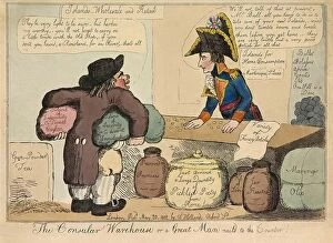 Shopkeeper Gallery: The Consular Warehouse or a Great Man nail d to the Counter, pub. 1802 (hand coloured engraving)
