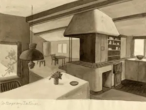 Kitchen Prints: Contemporary interior, c1950. Creator: Shirley Markham