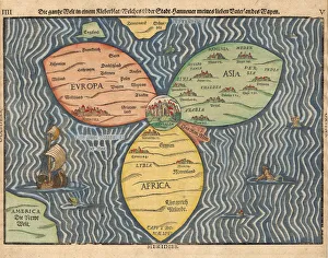 The three continents with Jerusalem in the center of the World, 1581. Artist: Bunting, Heinrich (1545-1606) The three continents with Jerusalem in the center of the World, 1581. Artist: Bunting, Heinrich (1545-1606)
