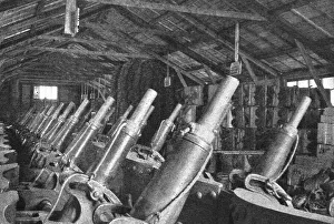 Storage Prints: Contrastes sur le front de la Somme; Magasin de canons de tranchee a proximite du front
