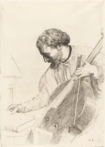 Bassist Prints: Contre-bass Player (Le joueur de contre-basse). Creator: Alphonse Legros