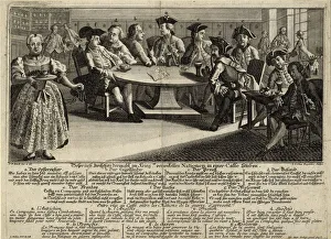 Coffee House Prints: Conversation between 7 nations involved in the war in a cafe, 1757. Artist: Rugendas