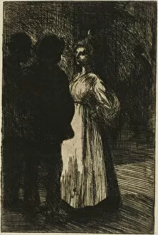 Shadow Collection: Conversation at Night, 1898. Creator: Theophile Alexandre Steinlen