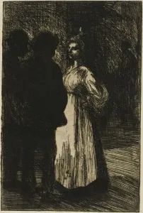 Prostitution Prints: Conversation at Night, 1898. Creator: Theophile Alexandre Steinlen