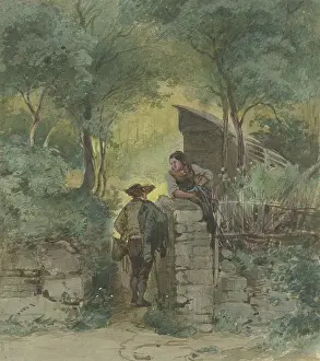 Alley Prints: Conversation at the park gate, c1840-1890s. Creator: Philipp Rumpf