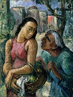 Shopping Basket Prints: Conversation on a Street, 20th century