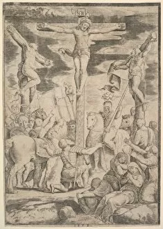 Conversion Collection: The conversion of the Centurion who flings his arms open before Christ on the cross, 1532