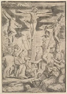 Centurion Prints: The conversion of the Centurion who flings his arms open before Christ on the cross, 1532