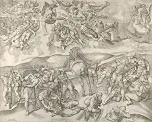 Beatrizet Nicolas Prints: Conversion of Saul, from Michelangelos fresco in the Pauline Chapel at the Vatican