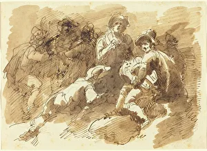 Bison Giuseppe Bernardino Prints: A Convivial Gathering with a Man Playing a Hurdy-Gurdy. Creator: Giuseppe Bernardino Bison
