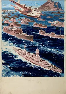 The National Archives Prints: Convoy passing Gibraltar, between 1939 and 1946