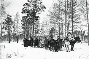 Yakutia Prints: The convoy is in the woods, 1890. Creator: Unknown