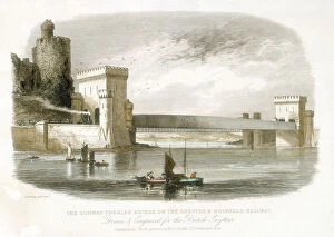 Conwy Gallery: The Conwy Tubular Bridge on the Chester & Holyhead Railway, North Wales, 1852. Artist: Alfred Ashley