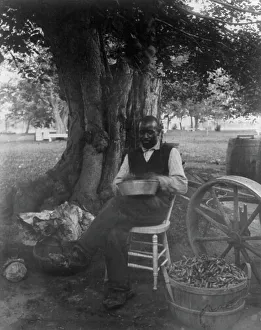Peas Prints: The cook at Marshall Hall, seated outdoors