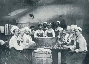Peeling Gallery: Some of the cooks preparing the soup at the Messagerie Van Gand, c1914