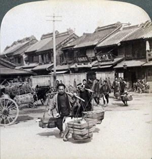 Bearer Collection: Coolies, street scene in Tokyo, 1896. Artist: Underwood & Underwood