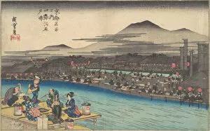 Ichiyusai Hiroshige Collection: Cooling off in the Evening at Shijogawara, ca. 1834. ca. 1834. Creator: Ando Hiroshige