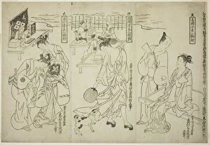 Outing Gallery: Cooling off at Ryogoku: A Set of Three (Ryogoku suzumi sanpukutsui), c. 1748