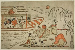 Shamisen Gallery: Cooling Off on a Summer Evening, c. 1715. Creator: Okumura Masanobu