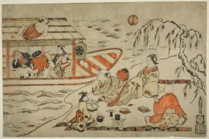 Shamisen Gallery: Cooling Off on a Summer Evening, c. 1715. Creator: Okumura Masanobu
