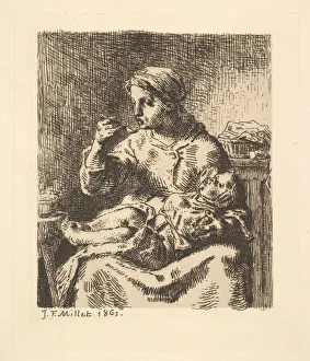 Jean Francois Prints: Cooling the Porridge, 1861. Creator: Jean Francois Millet