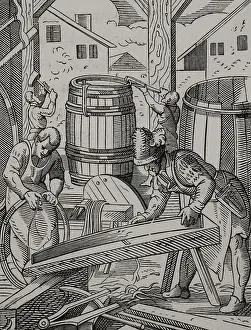 Cooper's workshop, 16th century (1877). Creator: Jost Ammon.<br> Cooper's workshop, 16th century (1877). Creator: Jost Ammon