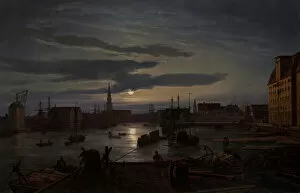 Harbour Gallery: Copenhagen Harbor by Moonlight, 1846. Creator: Johan Christian Dahl