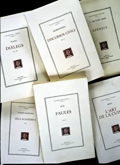 Images Dated 14th May 2007: Several copies of samples of classic books of the Bernat Metge Foundation, published
