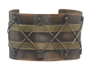 Copper and brass diamond design cuff by Winifred Mason Chenet, ca. 1945