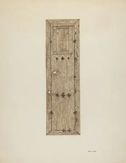 Stud Prints: Copper-studded Door (One of a Pair), c. 1939. Creator: Mary Hansen