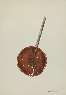 Strainer Prints: Copper Sugar Strainer, c. 1938. Creator: Annie B Johnston