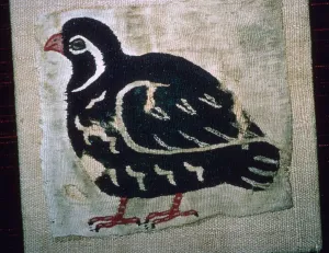 Coptic Egyptian textile showing a quail, 3rd or 4th century AD Coptic Egyptian textile showing a quail, 3rd or 4th century AD