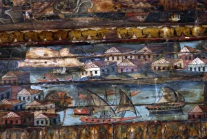 Coptic Fresco of the Nile with Felucca Ships, c6th-7th century Coptic Fresco of the Nile with Felucca Ships, c6th-7th century