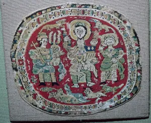 Coptic tapestry of a royal couple with Christ, 10th century