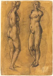 Copy of an Antique Statue of a Standing Woman (two views), over a Sketch of a Putto, 1570s