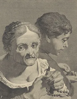Giambattista Piazetta Prints: Copy in reverse of an old woman with a rosary and a boy counting coins; plate 10 fr