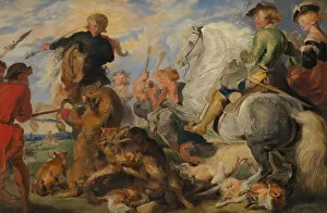 Landseer Gallery: Copy after Rubenss Wolf and Fox Hunt, ca. 1824-26. Creator: Edwin Henry Landseer