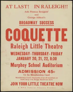 George Abbott Prints: Coquette, Raleigh, NC, 1937. Creator: Unknown
