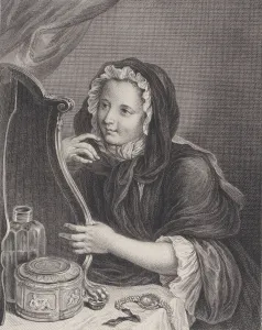 Charles Antoine Coypel Prints: The Coquettish Widow, 1724. Creator: Francois Bernard Lepicie