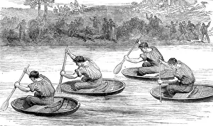 Paddling Prints: A coracle-race on the Severn, at Ironbridge, Shropshire, 1881. Creator: Unknown