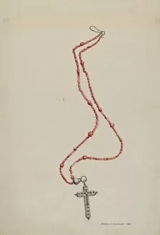 Rosary Gallery: Coral Beads and Crucifix, c. 1937. Creator: Majel G. Claflin
