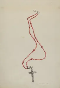 Rosary Gallery: Coral Beads and Crucifix, c. 1937. Creator: Majel G. Claflin