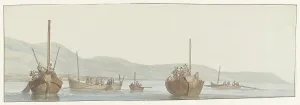 Coral Prints: Coral fishermen at the city of Scilla, 1778. Creator: Louis Ducros