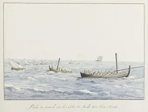 Coral Prints: Coral fishermen off the coast of Sicily at Terranova, 1778. Creator: Louis Ducros