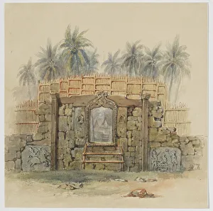 Stone Wall Prints: Coral stone wall with framed opening to Dula (Dullah) village