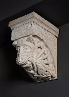 Benedictine Gallery: Corbel with Animal Mask with Whisker-like Foliate from the Monastery Church of Notre-Dame