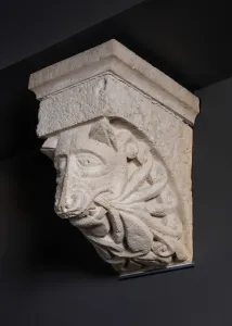 Benedictine Gallery: Corbel with Animal Mask with Whisker-like Foliate from the Monastery Church of Notre-Dame