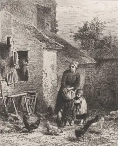 Jacque Prints: Corner of the Courtyard, 1864. Creator: Charles Emile Jacque