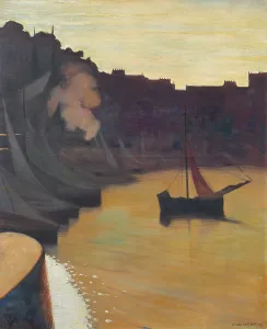 Schwitzerland Prints: Corner of the harbor in the evening, 1914. Creator: Vallotton, Felix Edouard (1865-1925)