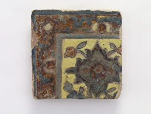 Corner piece tile, Qajar period, 17th century. Creator: Unknown